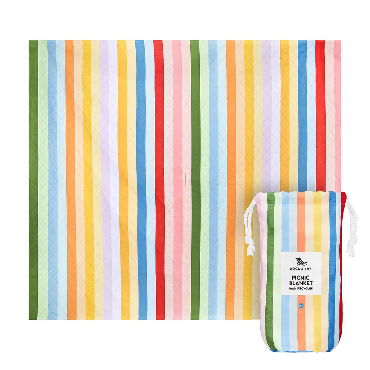 Dock & Bay Picnic Blanket - Quick Dry & Water Resistant - 100% Recycled Materials - Large (170x170cm) - Candy Stripes