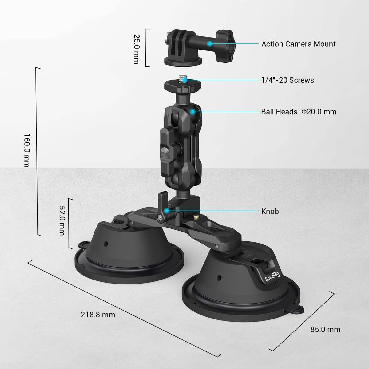 SMALLRIG Suction Mount for Action Camera/Phone/Small Cameras, for Gopro - Suction Cup Mount on Car Window/Bonnet, Load 0.5kg for Speeds 80km/h (50mph), Stationary Max 3kg Load — view 2