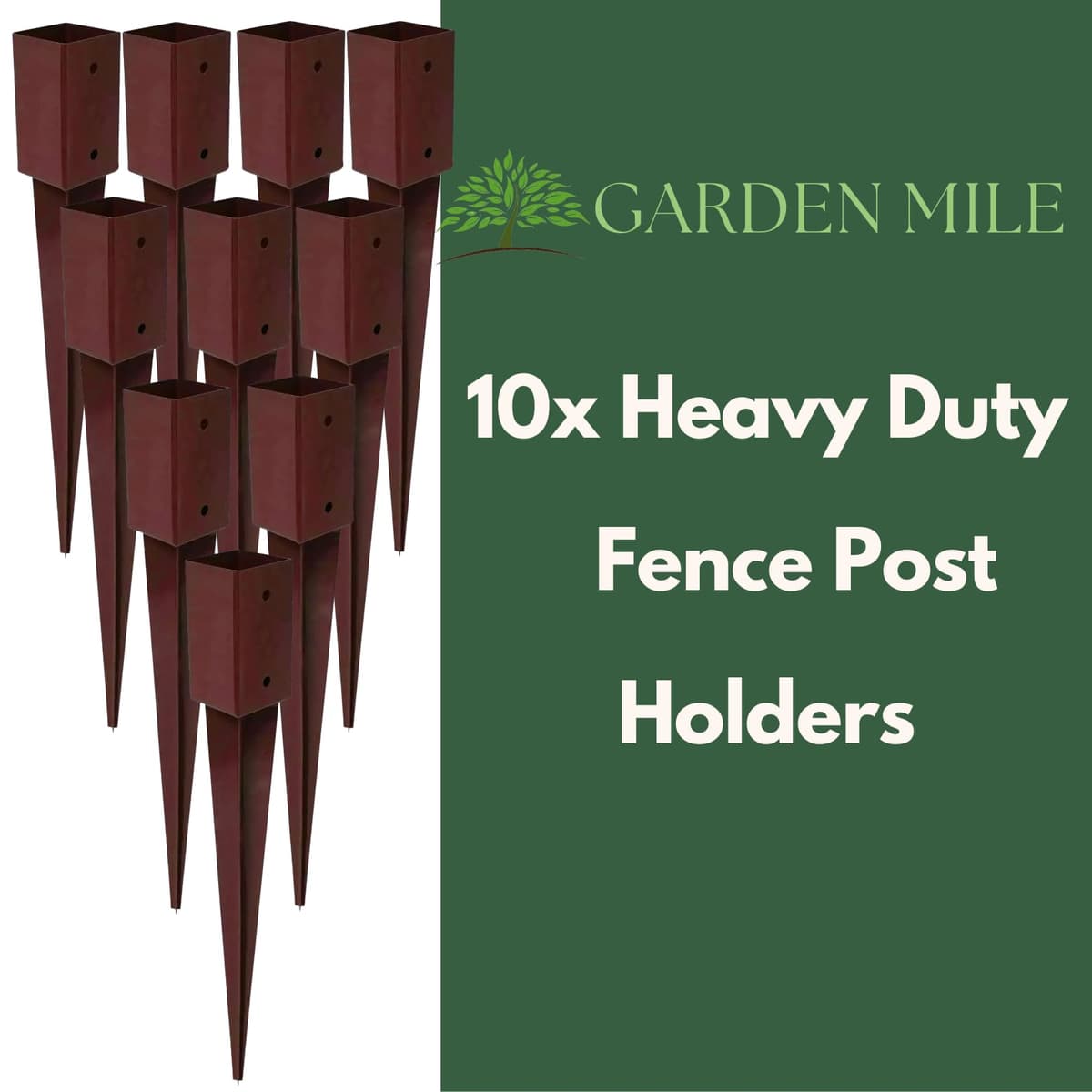 Garden Mile 10 Pack Heavy Duty Metal Fence Post spikes Rust resistant Metal Post Holders 75mm x 75mm Fence spikes Long Lasting Garden Fencing Support Brackets — view 4
