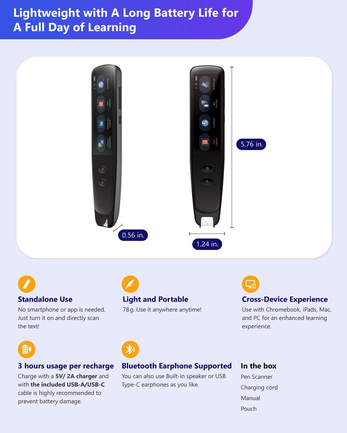 PenPower WorldPenScan Go Digital Highlighter, Reading Pen and Multilingual Language Portable Translator. Speech/Scan-to-Text, Speech/Scan to translate All in one — view 3