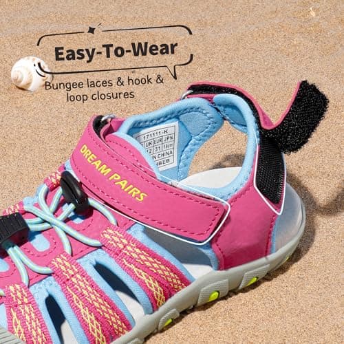DREAM PAIRS Kids Sandals Toddler Girls & Boys Summer Outdoor Athletic Sport Sandals for Toddler/Little Kids/Big Kids,Size 8 Toddler,Fuchsia/Cyan/Neon/Green,171111-K — view 4