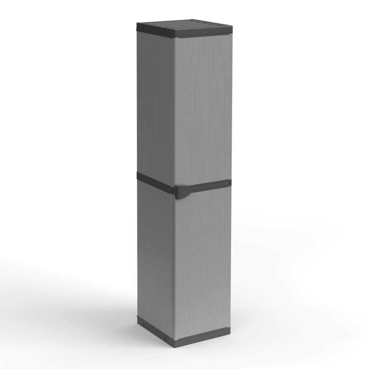 Adventa: Armario de Resina de PVC y PP, 1 Puerta, 3 estantes, fácil de Montar, Modular System, Resistente, Apto para ambientes Interiores y Exteriores, 34 x 40 x 165 cm, Gris y Negro
