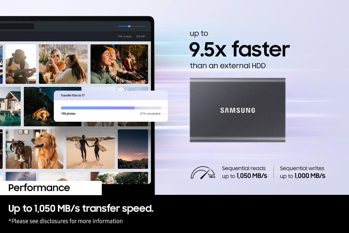 Samsung T7 Portable SSD - 2 TB - USB 3.2 Gen.2 External SSD Titanium Grey (MU-PC2T0T/WW) — view 2