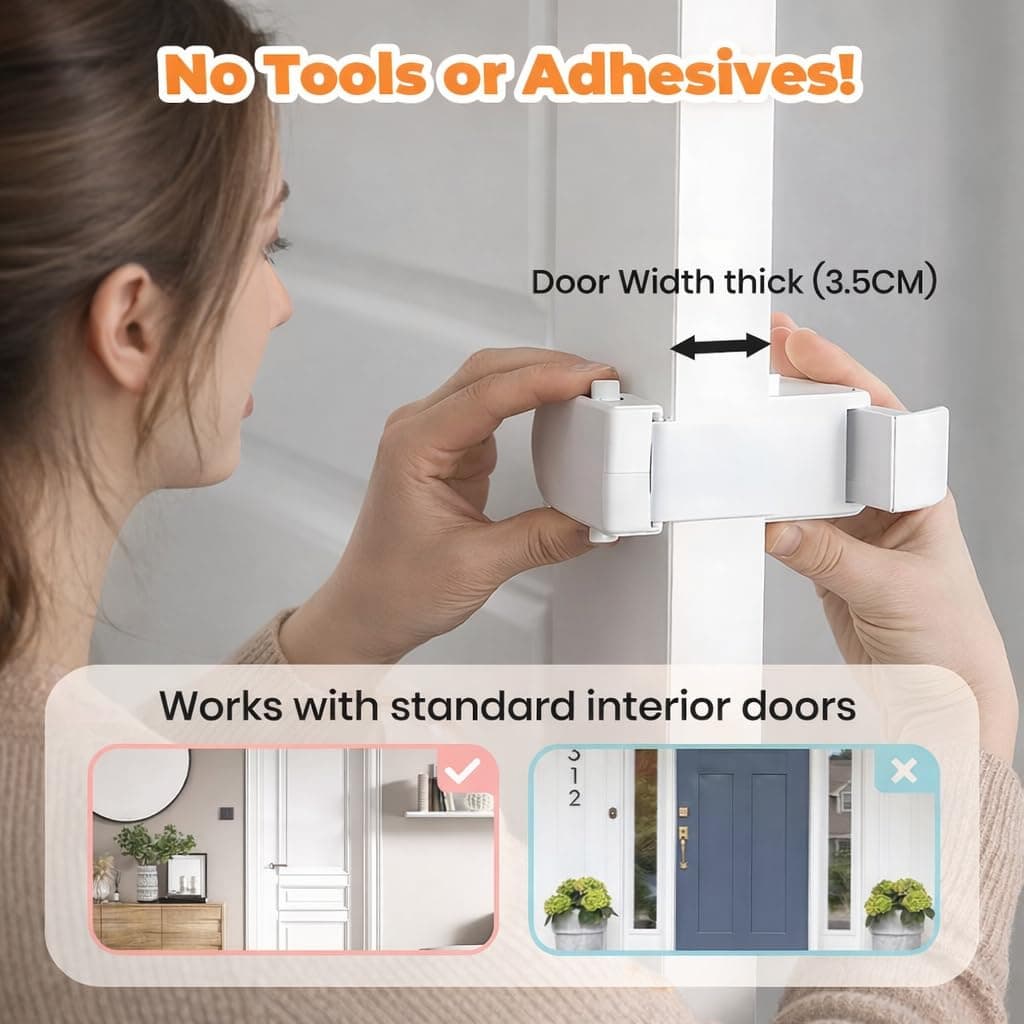 2PCS The Door Lock Can't Reach or Defeat - No Tools or Adhesives Required, Simple Install Safety Lock, Interior Doors Safety Supplies for All Proof Door Lock (2/Set) — view 2