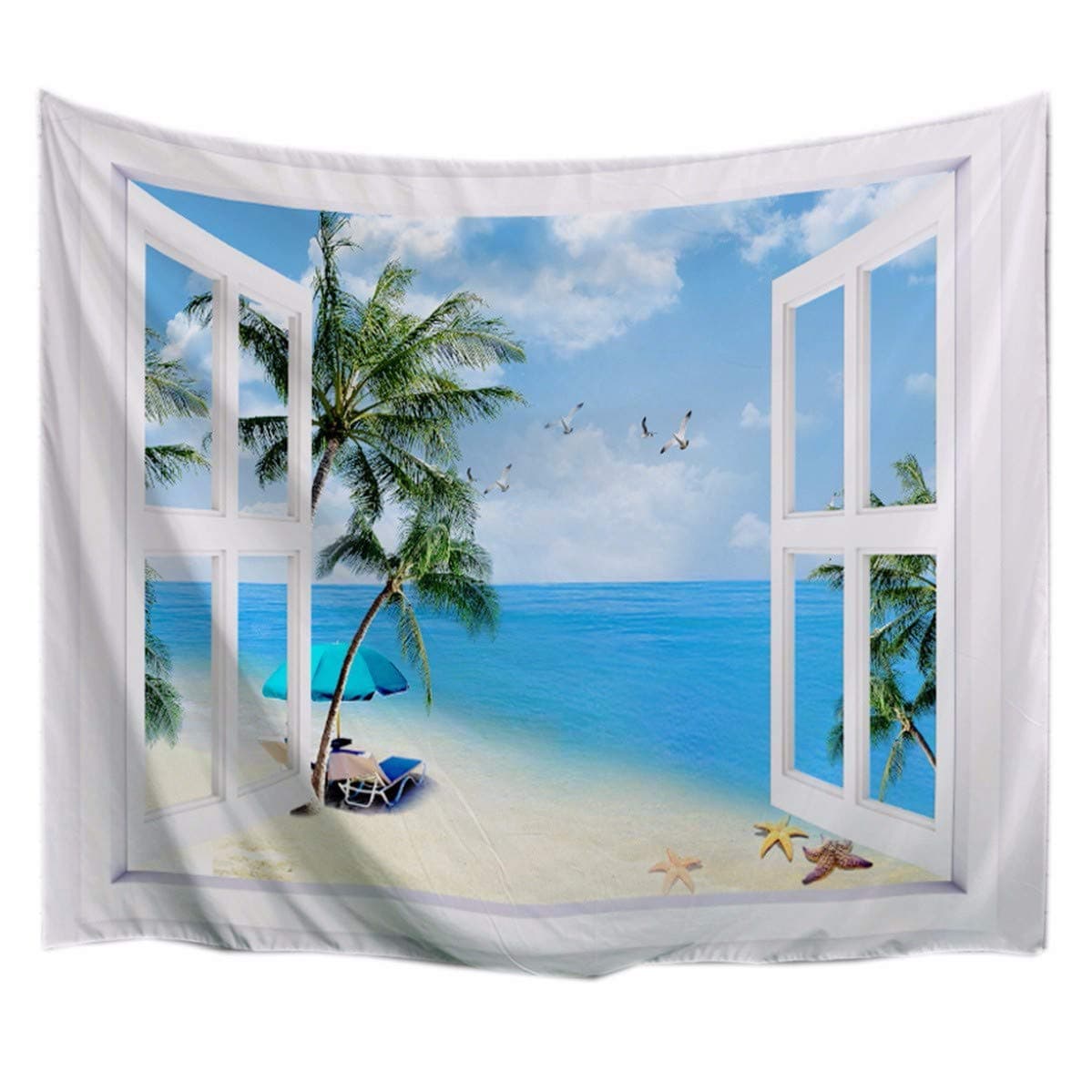 A.Monamour Mermaid And The Sailing Pirate Ship Art Print Fabric Wall Hanging Tapestry Wall Decors Window Curtains For Living Room Bedroom 180X200Cm/71"X80" — view 7