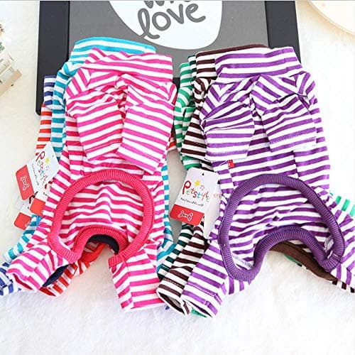Hdwk&Hped Soft Cotton Dog Pajamas for All Seasons, Striped Pet Bottoming Jumpsuit for Small Dog Cat Puppy (#5, Striped Style - 2-Pack(red&Dark Green)) — view 5