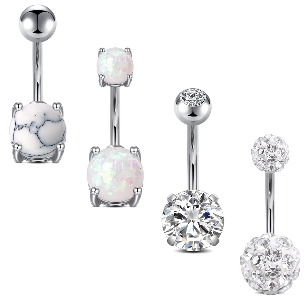 Crdifu Pack of 5 Stainless Steel Belly Button Ring Set 14 Gauge 10mm Barbell Navel Bars Piercing Jewellery — view 19