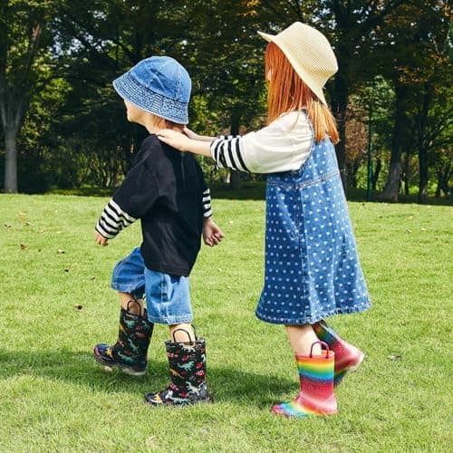 Toddler Rain Boots Kids Light Up Rain Boots for Girls Unicorn Waterproof Glitter Rainboot with Easy Pull On Handles, Little Kid Size 13