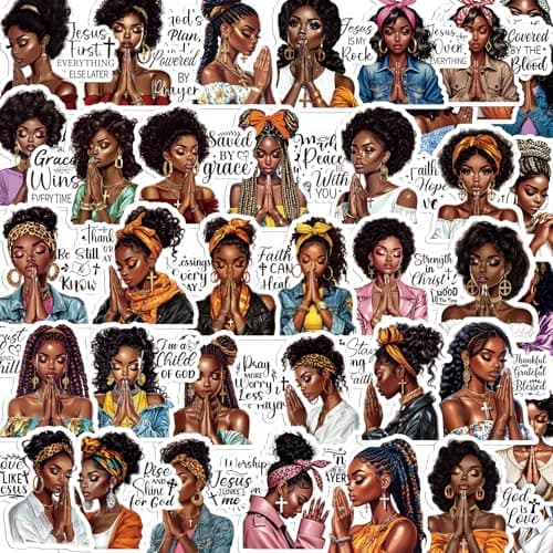 Vemfare Black Women Stickers for Women - 50 Pcs Prayer Water Bottle Stickers for Vision Board, Inspirational Waterproof Scrapbook Decals, Motivational Vinyl Sticker for Laptop Journaling