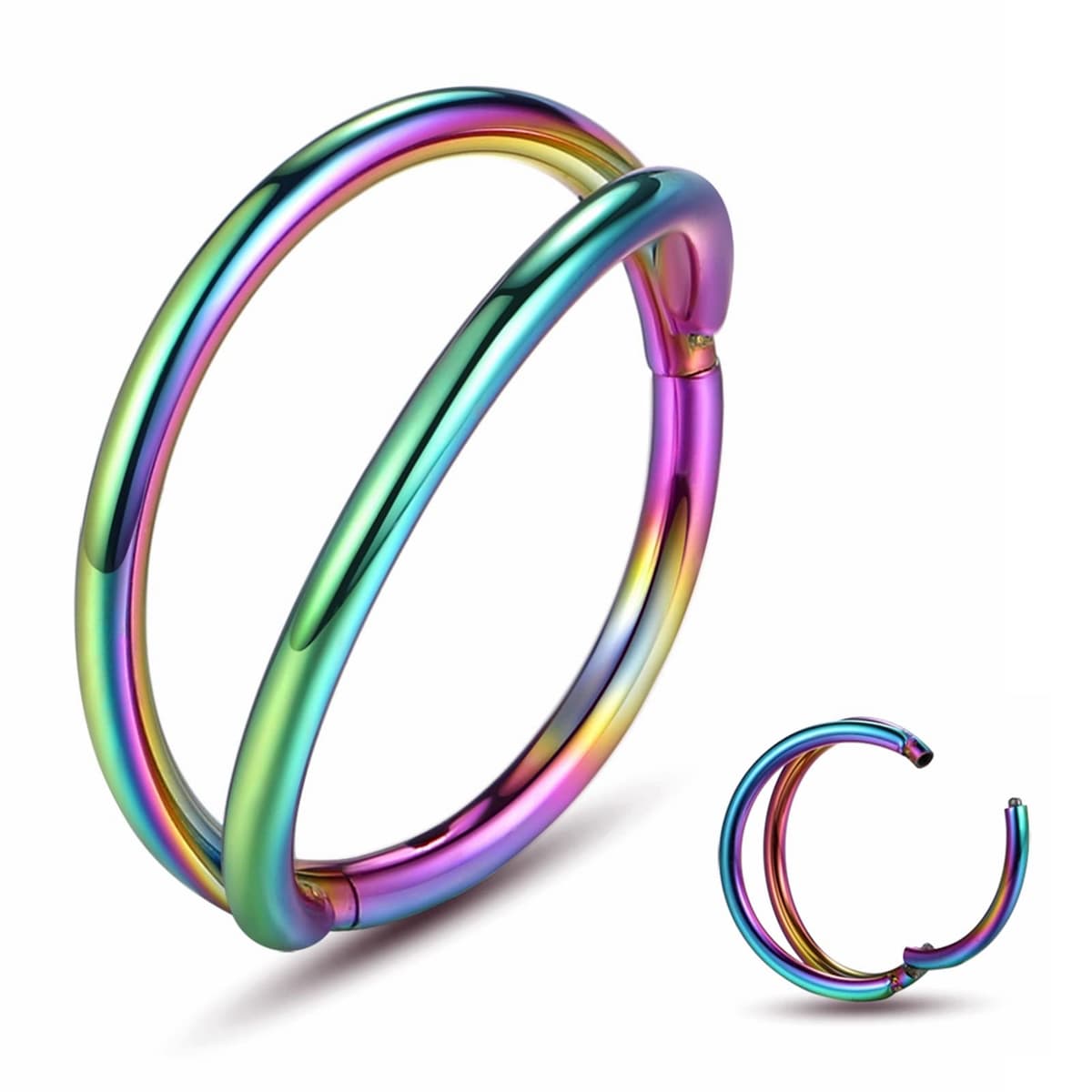 Yrogcu 20G 18G 16G 14G Single/Double Hoop Stainless-Steel Seamless-Hinged-Piercing Segment-Clicker Nose-Ring-Hoop : Diameter 6mm 8mm 10mm 12mm Cartilage Earrings — view 30