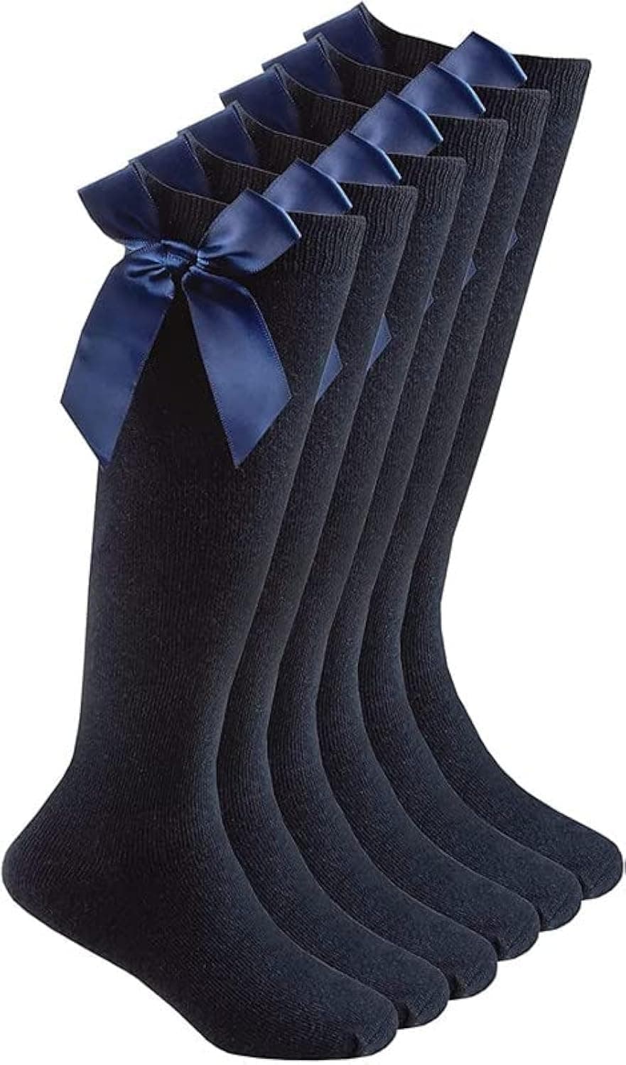 COSHAL® 3 Pairs Girls Knee High School Socks Cotton Socks with Fluffy Ribbons Bow, Back to School Socks Uniform Party Wear Long Socks Girls Bow Knee High School Socks — view 8