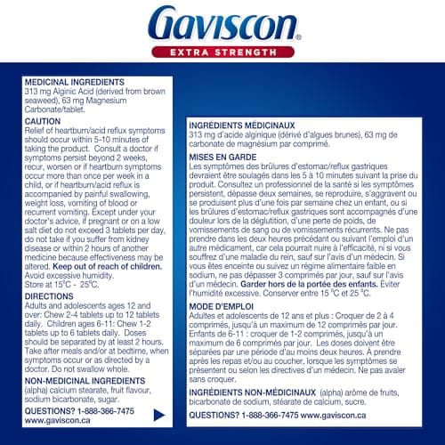 Gaviscon Extra Strength Tablets - 120 Count - Chewable Foaming Antacid Tablets for Day and Night Heartburn Relief, Acid Reflux and GERD Relief, Fruit Blend - Free of Aluminum, Lactose and Gluten — view 6
