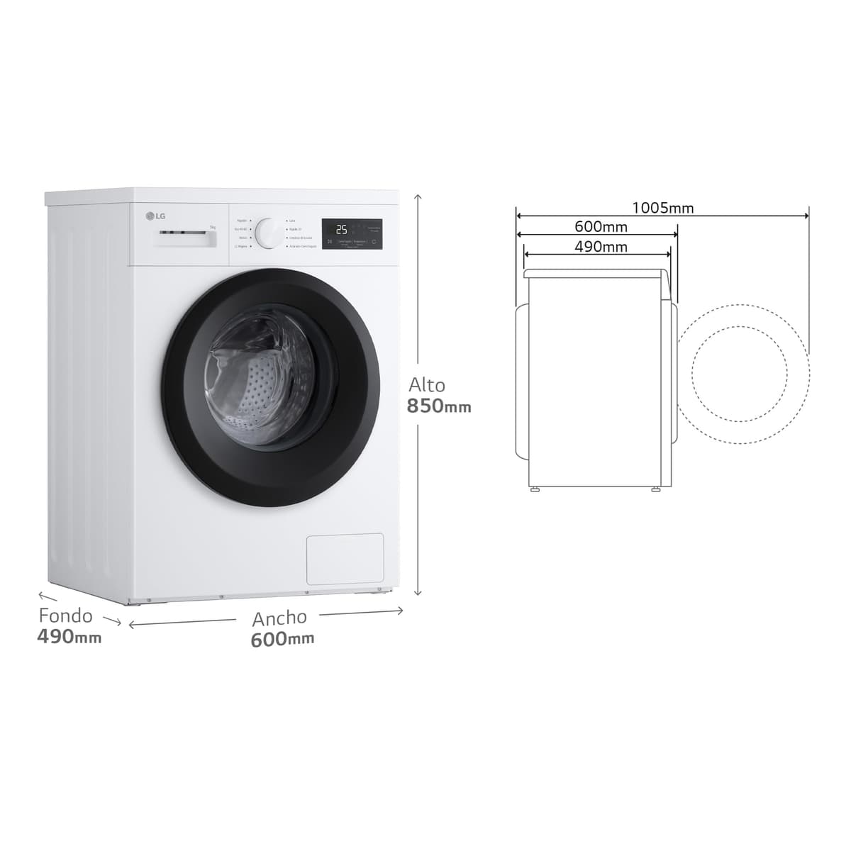 LG F4A1009NWK – Washing Machine, 9 kg, 1400 rpm, Front Load, 8 Programs, Quick Program and Hand Wash Program, Special Reduced Bottom, LED Display, 100 Series, White — view 2