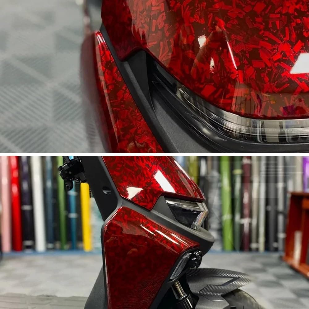 Forged Carbon Fiber Red-silver Vinyl Wrap Sticker Free Bubble Air Release DIY Decal Car Auto Vehicle Morotcycle Self Adhesive (Red-silver, 30cm x 150cm) — view 5