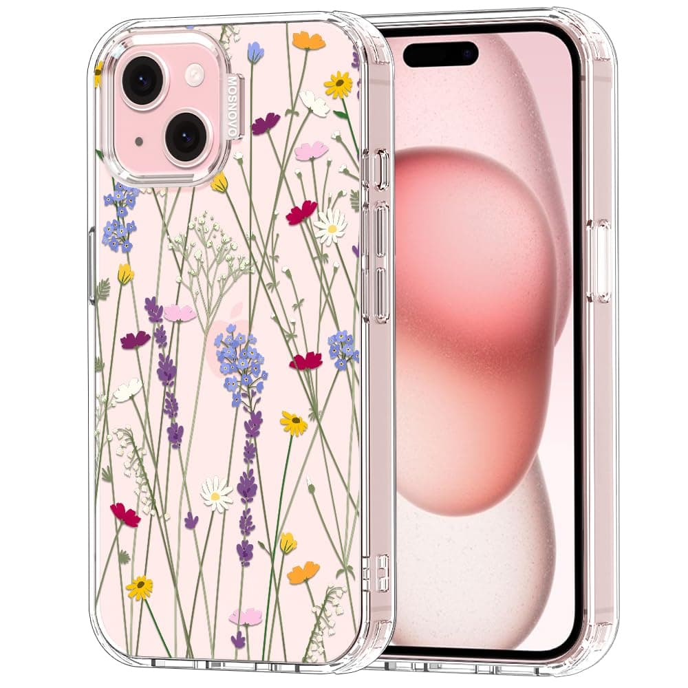 MOSNOVO Case for iPhone 15 Plus / 14 Plus [Buffertech 6.6ft Military-Grade Drop Protection] [Anti Peel Off Tech] Clear TPU Bumper Phone Case Cover Design - Floral Garden