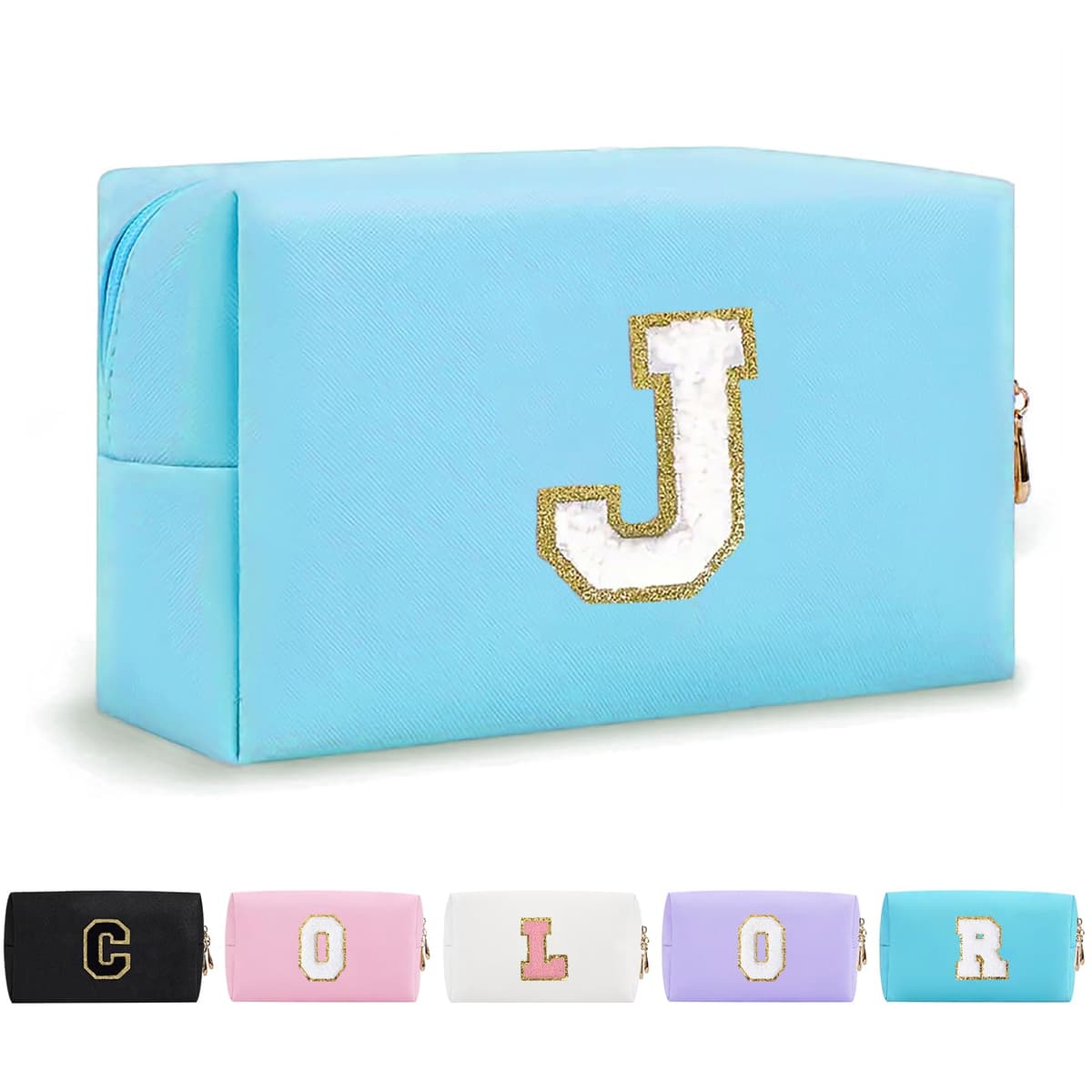 Small Personalized Initial Letter Makeup Bag, Cute Waterproof PU Leather Chenille Letter Cosmetic Bag Travel Makeup Bag, Preppy Makeup Pouch Toiletry Zipper Pouch Organizer for Women and Girls