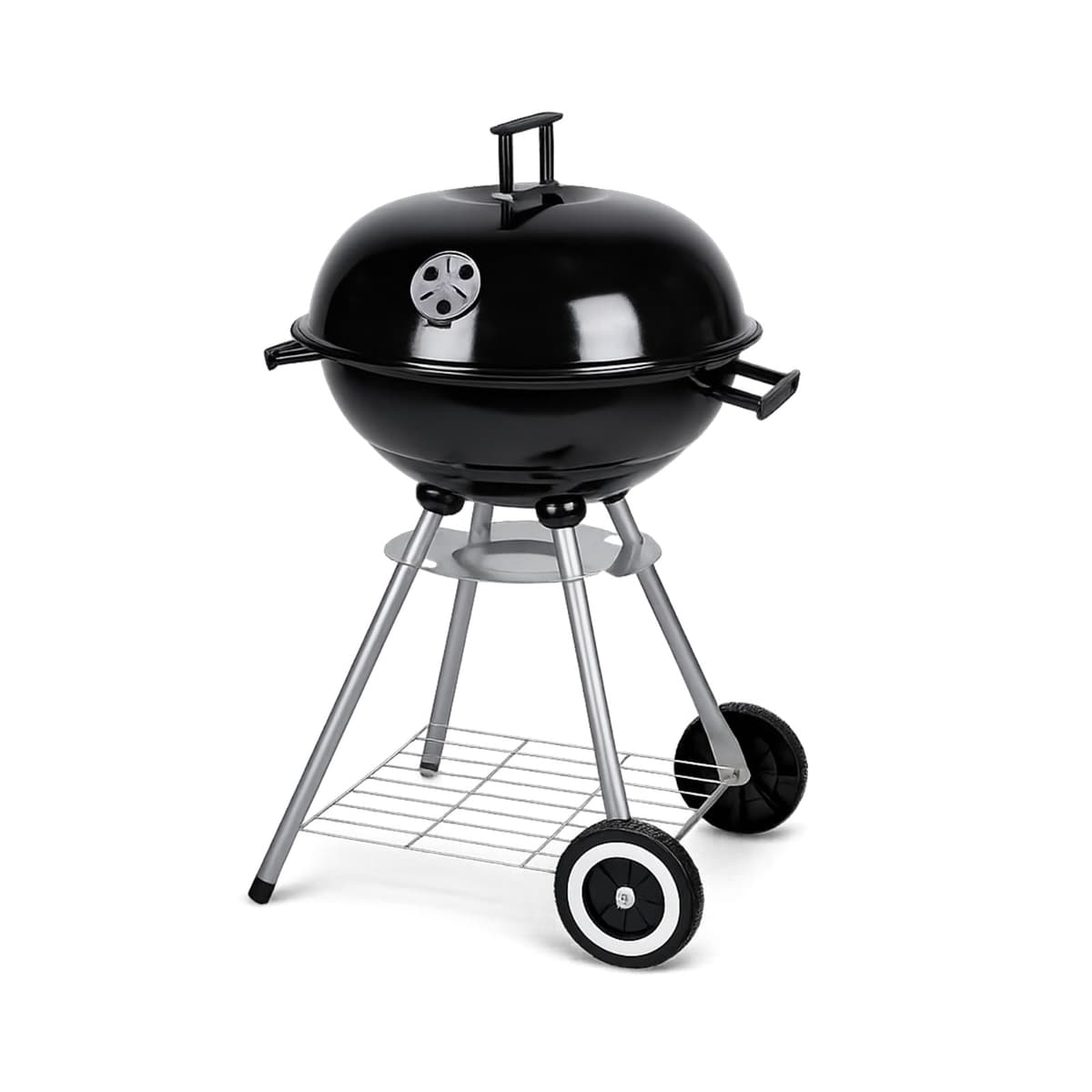 BBQ Grill Patio Portable Charcoal BBQ Kettle with Cover & Cooking Utensils Tools, heels Stand Garden Camping Caravan Outdoor Barbecue Ball Rounded Bbq on wheels Black 43.5 cm Stainless Steel — view 3
