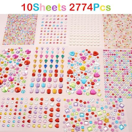 MYDBUYSOME 2774pcs Gem Stickers Jewels for Crafts, Self Adhesive Rhinestone Jewel Stick on Gems, Acrylic Bling Heart Stickers, Craft Supplies for Kids — view 2