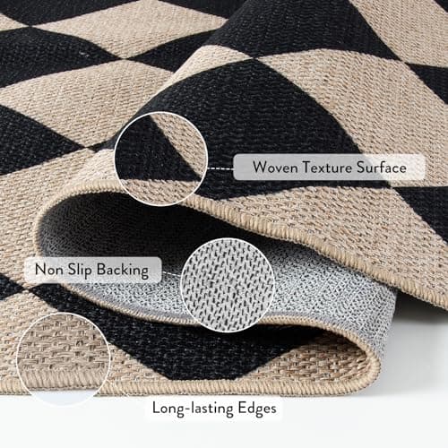 Lahome Checkered Easy Jute 3x5 Entryway Front Porch Rug, Black Diamond Indoor Outdoor Patio Layering Rug, Washable Farmhouse Neutral Non Slip Non Shedding Door Carpet for Backyard Blacony — view 2