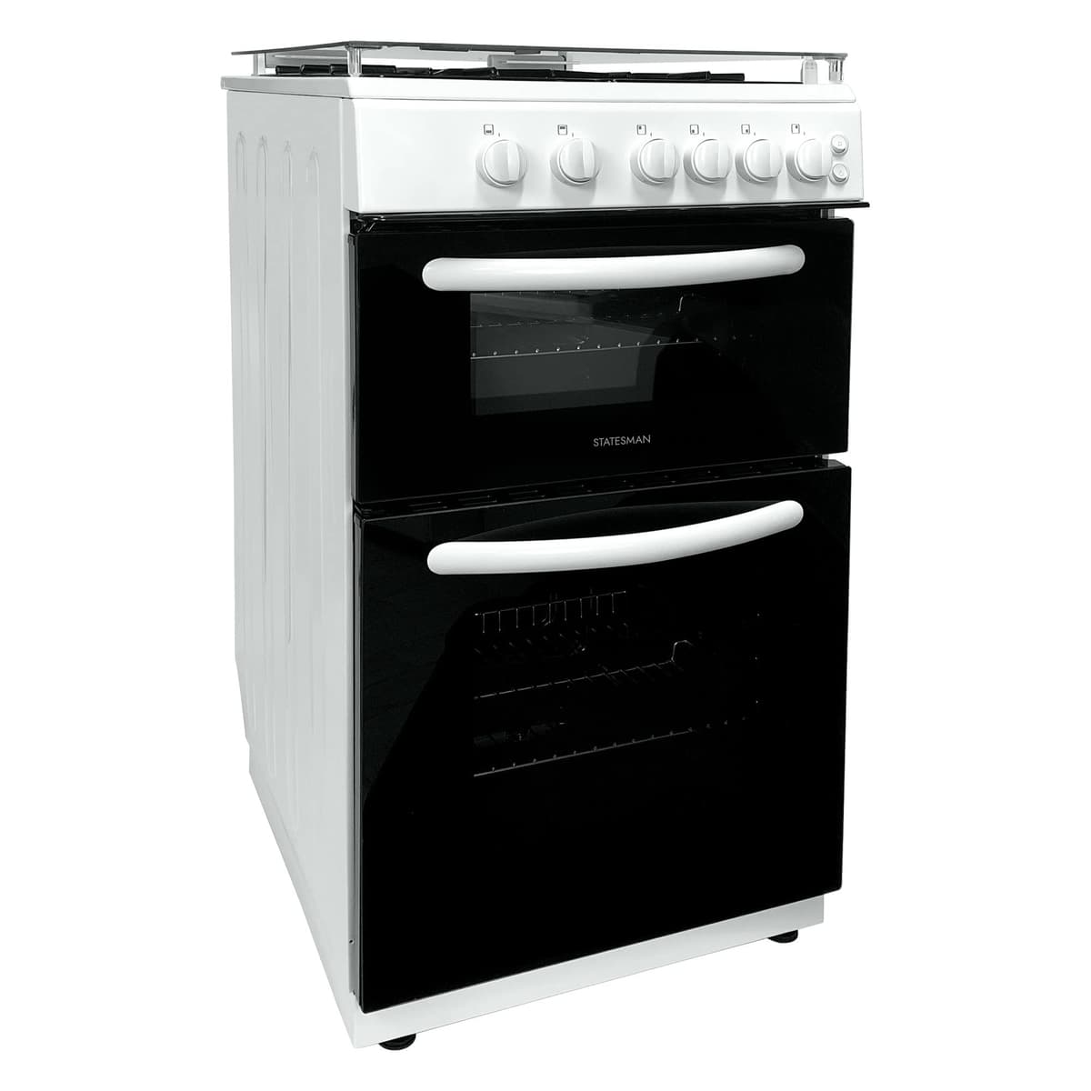 Statesman GTL50W Double Oven Gas Cooker with Glass Lid, 4 Gas Burners, 50cm Wide, White — view 4