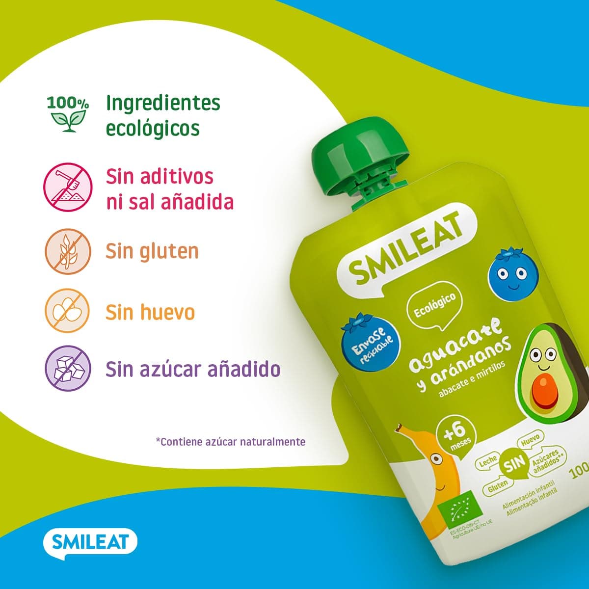 Smileat - Pouch de Aguacate y Arándanos, Ingredientes Naturales Bebibles, Para Bebés a Partir de los 6 Meses - 100g — view 4