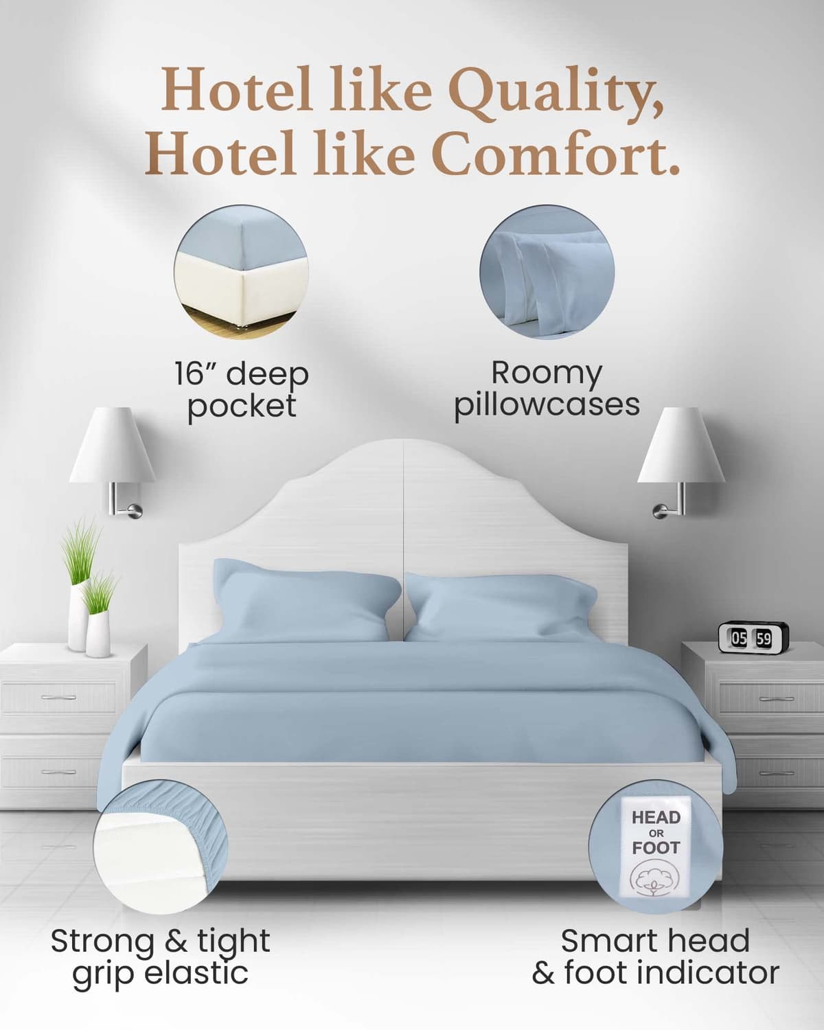 1000 Thread Count Egyptian Cotton Sheets Queen Size, 4 Pc Luxury Sheets Set, Long Staple 100% Cotton Sheets for Queen Size Bed, 16" Deep Pocket Hotel Style Sheets, Sateen Sheets Queen, Light Blue — view 4