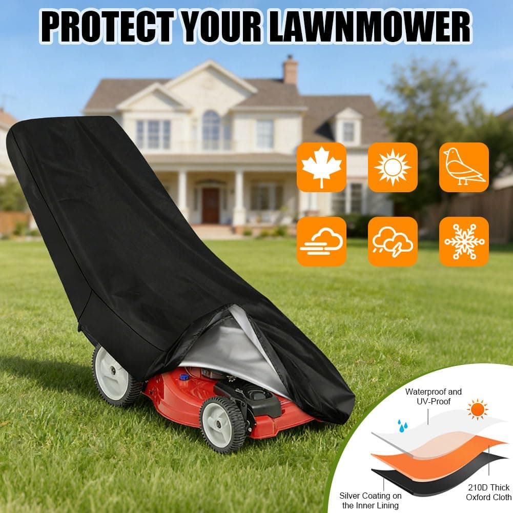 AOOWU Lawn Mower Covers Waterproof for Outside Storage, 191x110x67CM Anti-UV Protector Universal Lawn Mower Covers, Outdoor Weatherproof Lawn Mower Storage Cover with Drawstrings and Storage Bag — view 4
