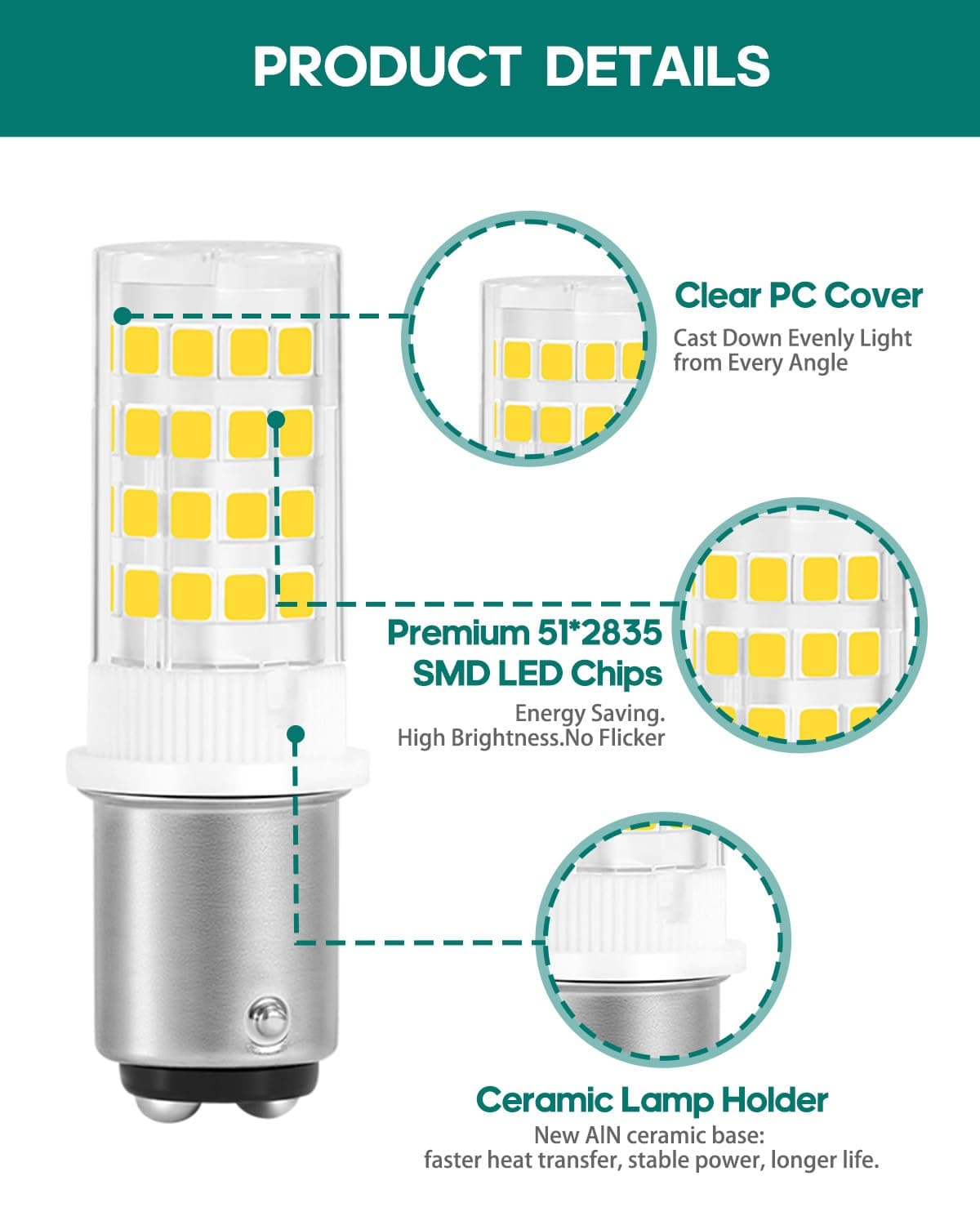 BA15D 12V -1076 LED Bulb for Marine Navigation Anchor Stern Lights Camper Trailer Motorhome Light Replacement ALR12, 1004 1130 1176 Double Contact Bayonet Base AC12V/DC12-24V (6000K Cool White, 4Pack) — view 5