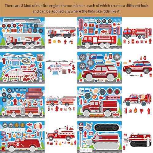 24 Sheets Make Your Own Fire Truck Sticker Make A Face Stickers for Kids Toddlers DIY Craft Car Stickers Kids Party Favor Supplies Reward Educational Toy — view 2