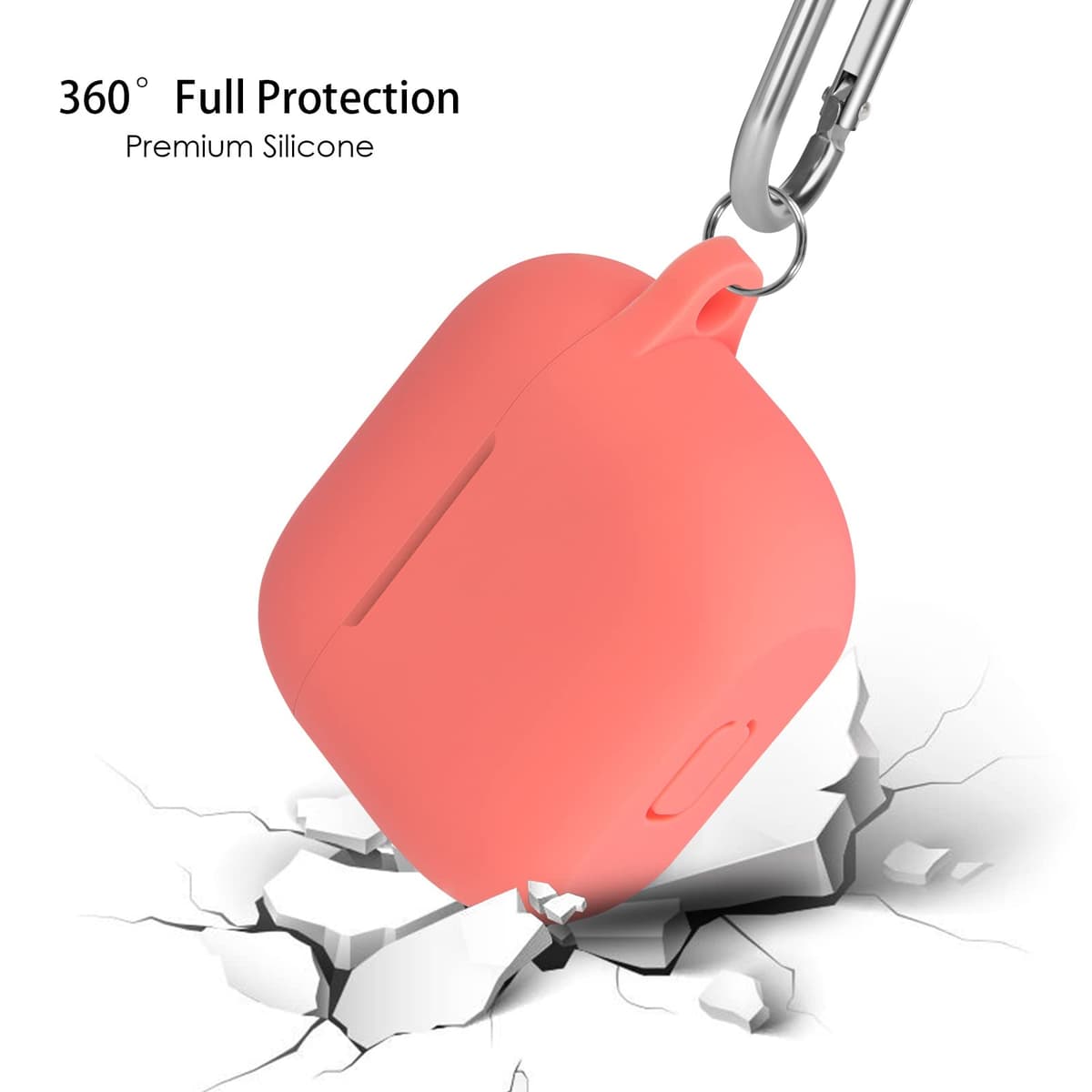 Funda de Silicona Compatible con AirPods 3, Anti-rasguños, Anti-Polvo, LED Frontal Visible, Funda Premium Silicona para AirPods 3.ª Generación (2021) con Mosquetón, Coral Orange — view 4