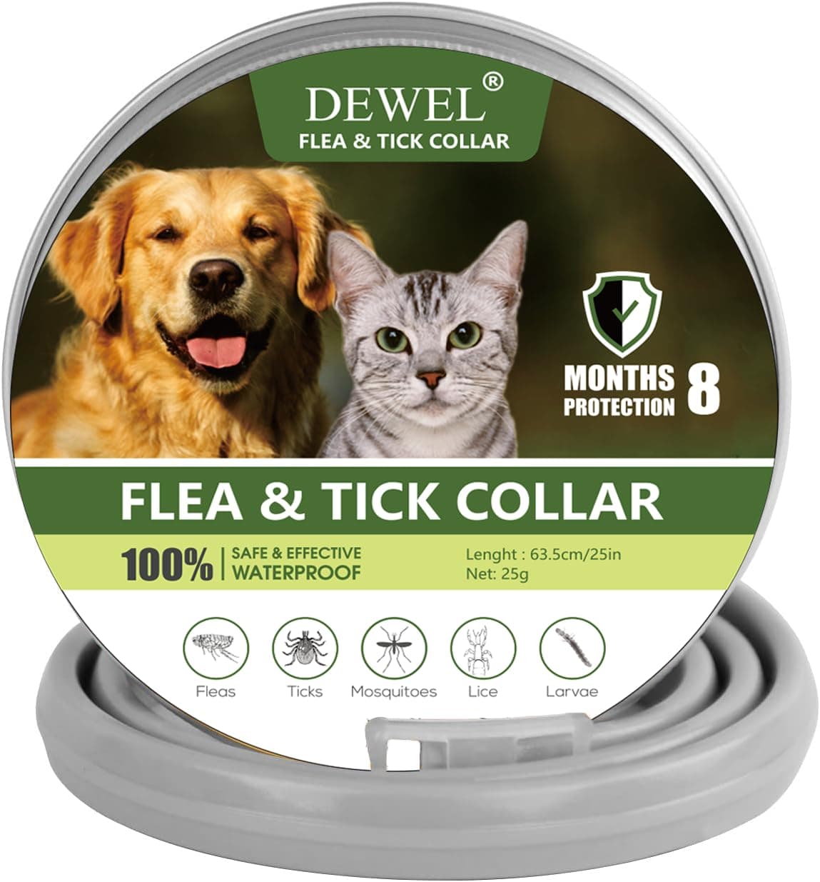 DEWEL Collar contra Pulgas y Garrapatas para Perros Grandes Medianos y Pequeños, Collar Antiparasitario para Perros 8 Meses de Protección, Control Antipulgas para Mascotas de 63,5 cm Gris 1 Unidad — view 19