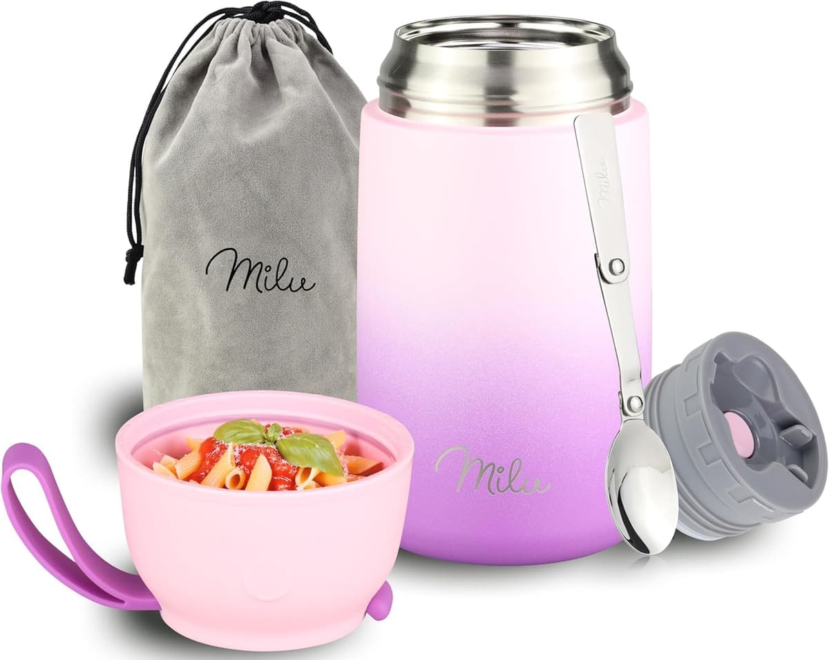 Milu Termo para Comida 450 ml Taza Aislada, Botella de Acero Inoxidable Aislada Alimentos, Beber y sopa de los niños de adultos Térmico (450ml/Verde Azul) — view 27