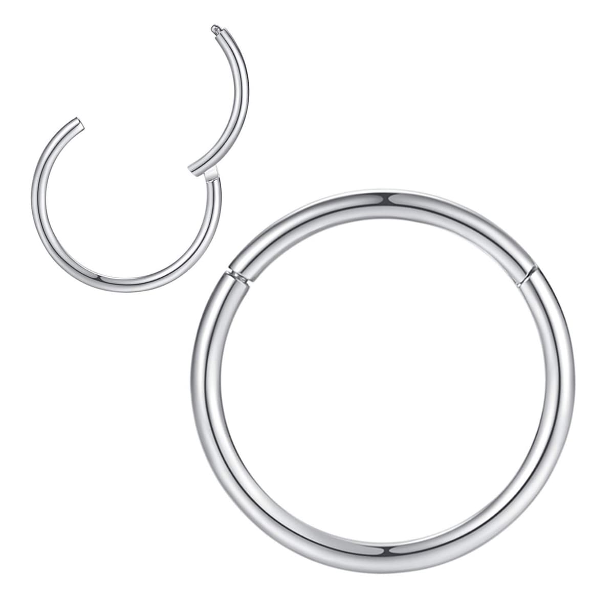 Popuhoops 316L Surgical Steel Hinged Nose Rings Hoop Suptum Ring Body Piercing Lip Rings Helix Cartilage Rook Earrings 20G 18G 16G 14G 12G 10G 8G, Diameter 5mm to 16mm, Gold-Rose Gold-Silver-Black — view 11