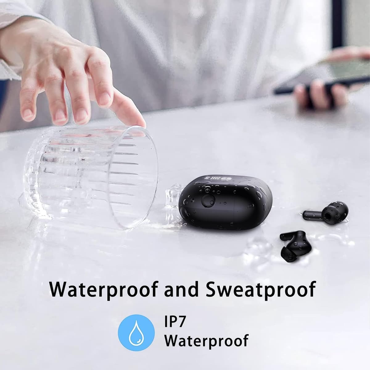 Genérico Auriculares Inalámbricos,Auriculares Inalámbricos Bluetooth, Cascos Inalambricos Bluetooth IPX7 Impermeable, Ajuste Cómodo,Carga Rápida USB-C (Gris) — view 5