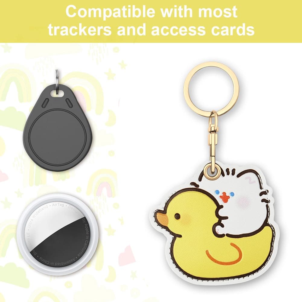 AXFEE 360° Protective Case for Air-Tag, Cartoon Duck Leather Air Tag Keyring Case for A-pple Air-tag, Holder Case for Air-Tags, Air-tags Holder Protective case, Decorations for Key, Bag, Pet — view 5