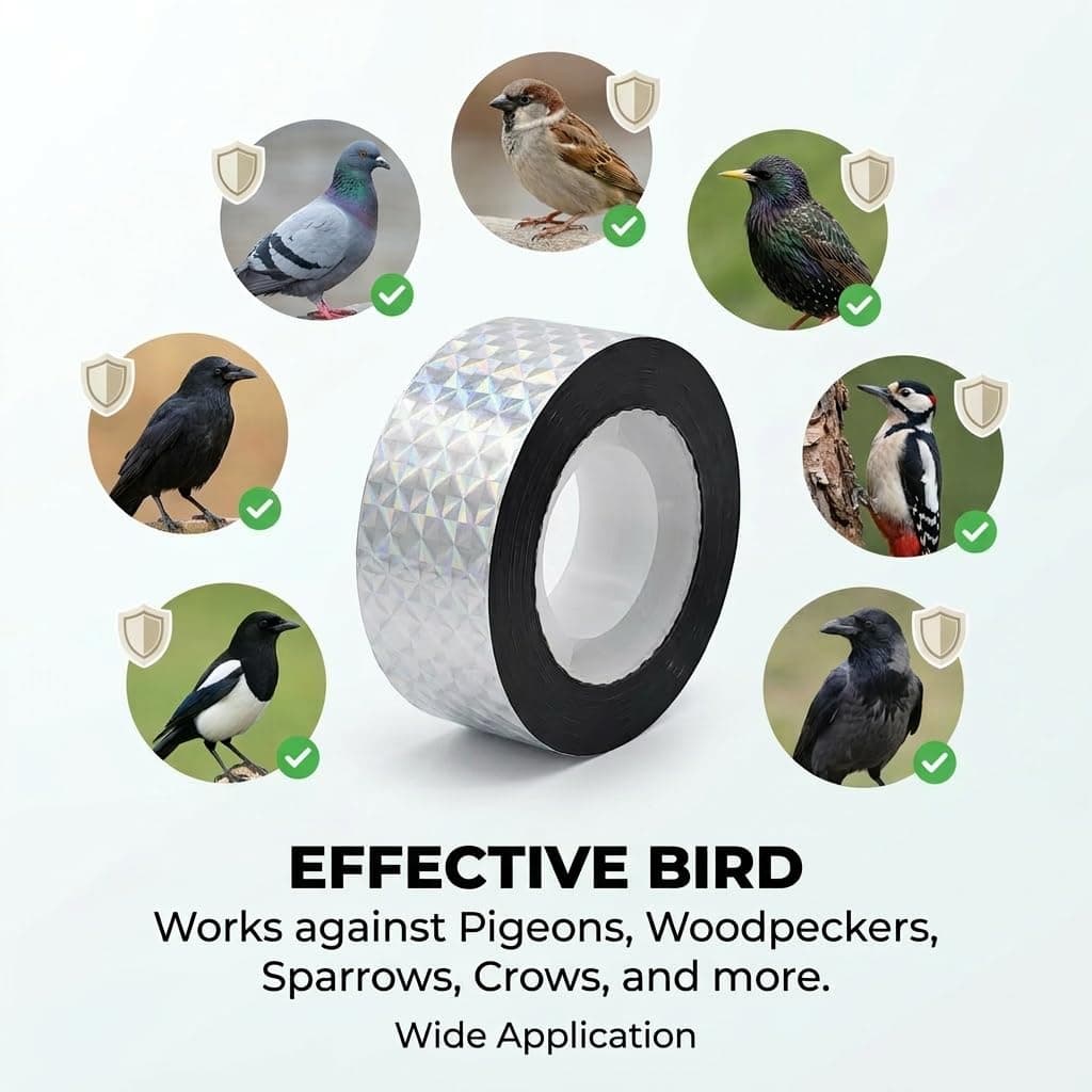 2 Rollo Cinta Adhesiva Aves Doble Cara 80 m x 2,4 cm Cinta Espantapájaros Anti Palomas para Proteger Jardines Patios y Plantas Holográfica Reflectante Exterior Repelentes para Pájaros — view 4