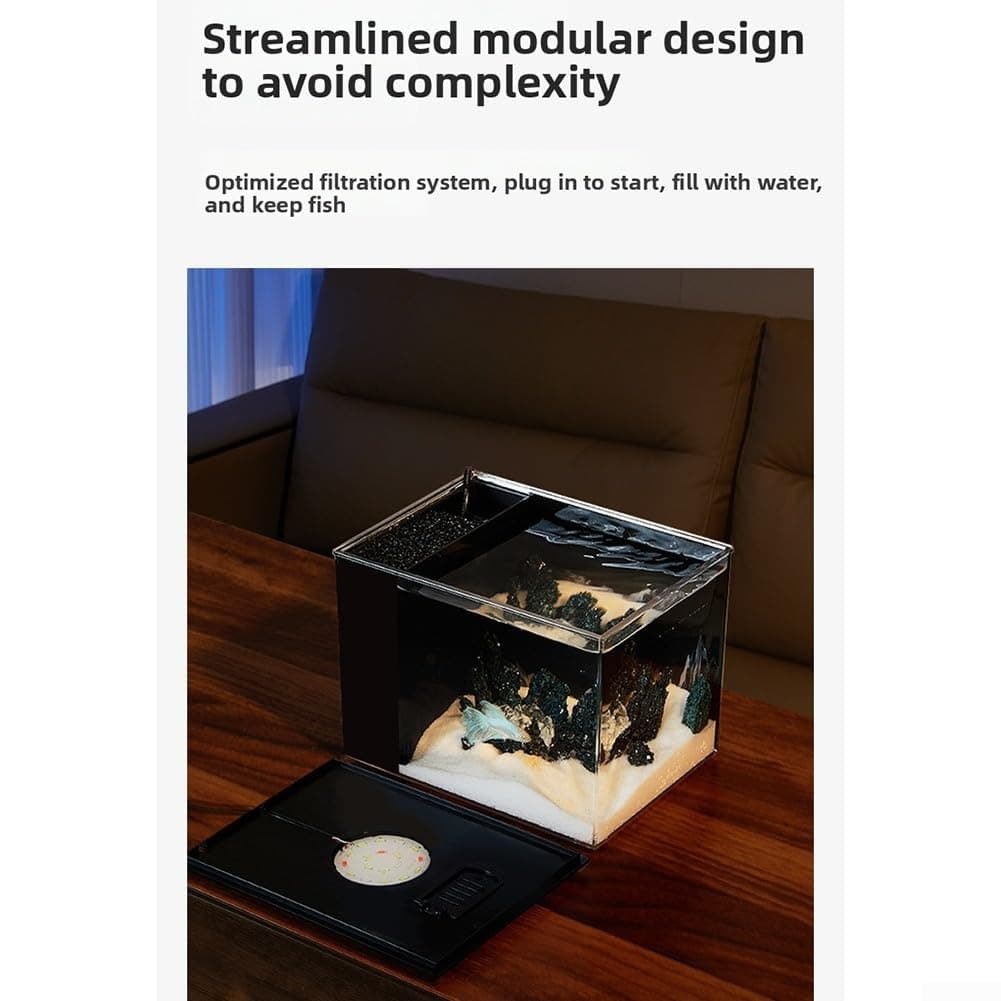 Tanque de acuario autocirculante de 160 l/h para uso doméstico de mesa con filtro lateral integrado y sistema de filtración que mejora el oxígeno (S) — view 5