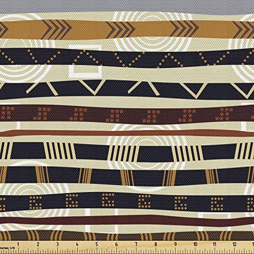 Ambesonne Abstract Fabric by The Yard Ethnic Style Geometric Forms Striped Pattern on Bold Earth Tones Decorative Material for Modern Farmhouse Decor Upholstery and Home Accents 1 Yard Orange Cream