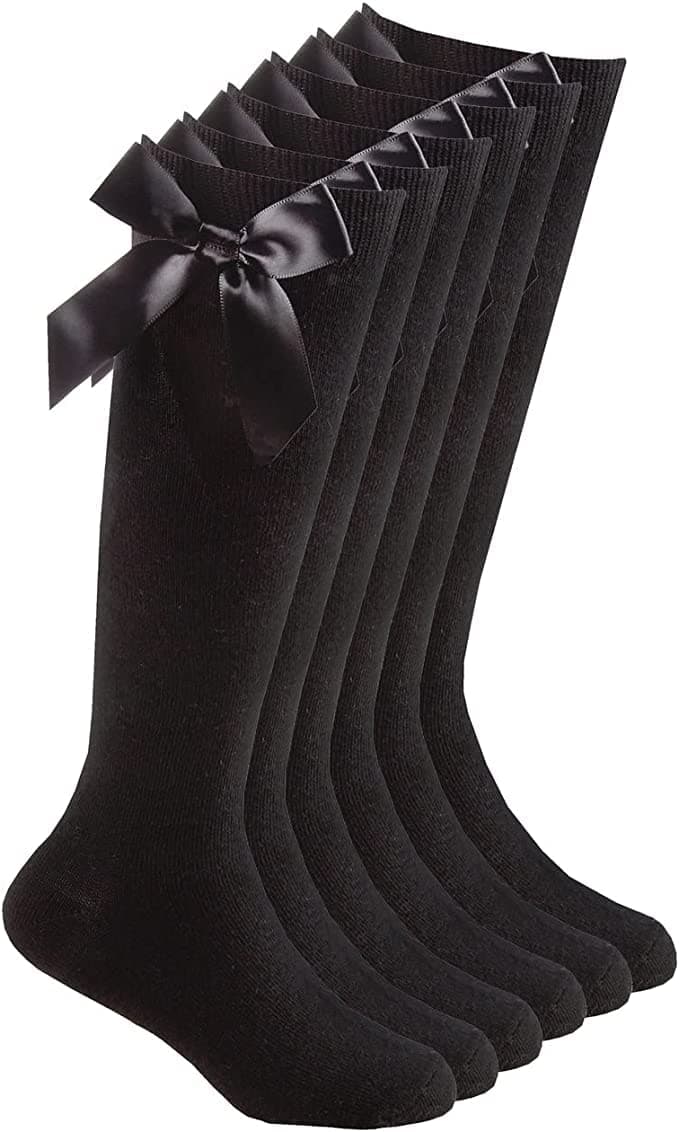 COSHAL® 3 Pairs Girls Knee High School Socks Cotton Socks with Fluffy Ribbons Bow, Back to School Socks Uniform Party Wear Long Socks Girls Bow Knee High School Socks — view 9