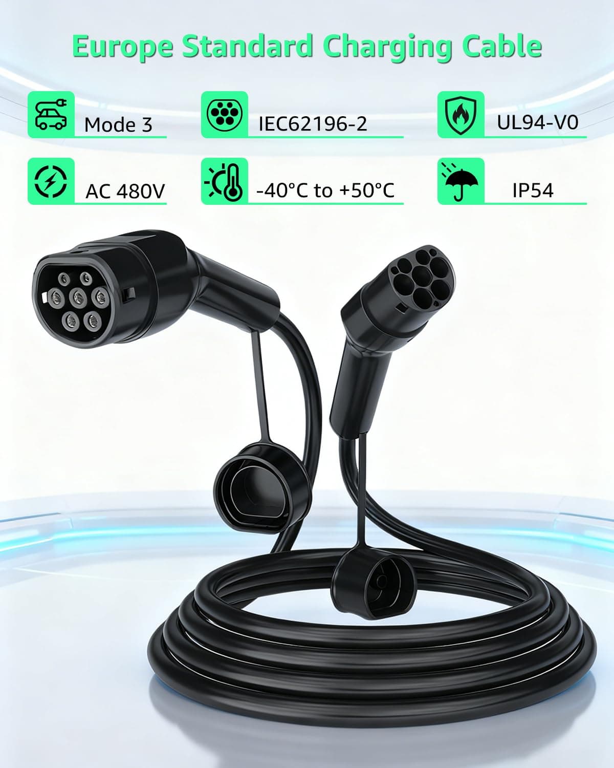GONEO Type 2 EV Charging Cable 7.2kW 32A 6M, Mode 3 Fast Charger Cable with Storage Bag, IP54 Waterproof TPU Cable for Electric Cars/PHEV (Compatible for Tesla/Audi/BMW/Volkswagen) — view 2