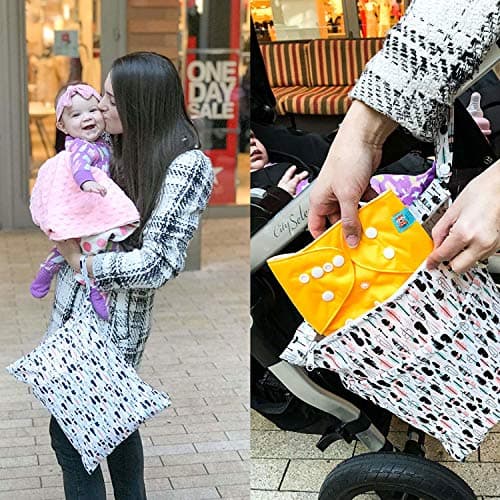 ALVABABY Wet Dry Bags with Two Zippered Pockets 2 Pack Travel Beach Pool Daycare Soiled Baby Items Reusable Waterproof Yoga Gym for Baby Cloth Diaper Swimsuits Wet Clothes — view 4
