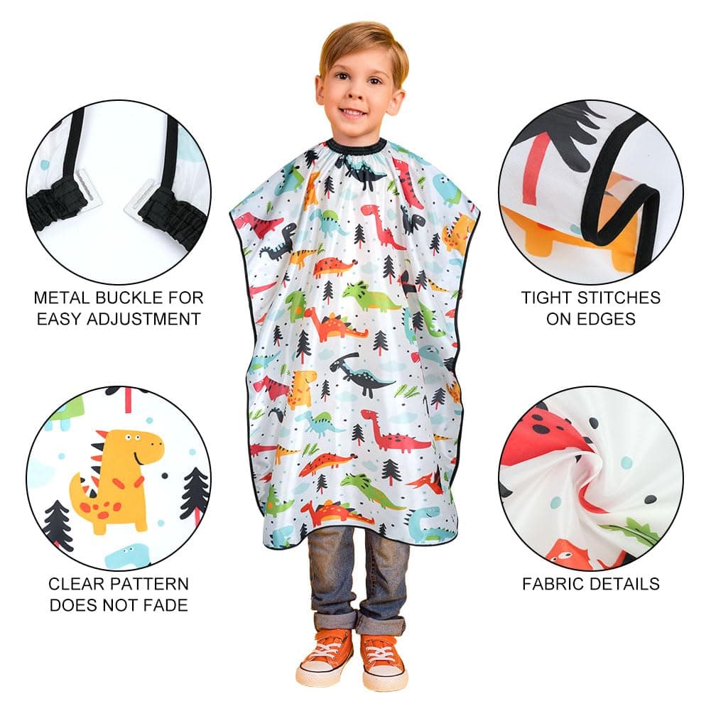 Capas de Peluquería para Niños, Impermeable Capa de Peluquería Infantil con Cepillo y Peineta, Capas de Barbero para Uso en Estudio y Hogar, Dinosaurio Blanco de Dibujos Animados — view 4