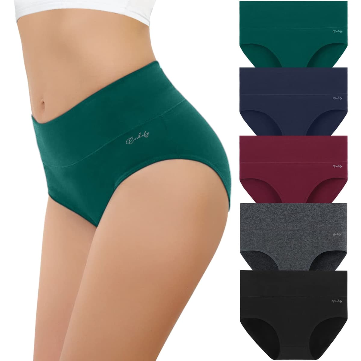coskefy Underwear Women, High Waisted Cotton Knickers Ladies Full Briefs Soft Panties Slight Tummy Control Pants 5 Pack — view 14