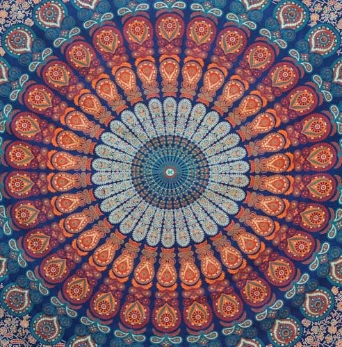 Bless International Handmade Indian hippie Bohemian Psychedelic Peacock Mandala Wall hanging College Dorm Beach Throws Table Cloth Bedding Tapestry (Golden Blue, Twin(54x72Inches)(140x185cms)) — view 4