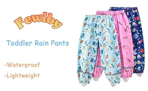 Fewlby Toddler Rain Pants Kids' Waterproof Rain Pants Lightweight Reflective Rain Wear for Boys Girls Pink — view 5