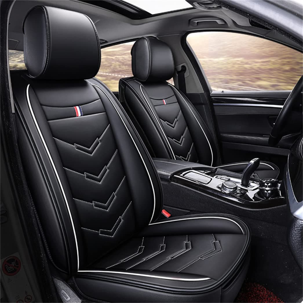 Car Seat Covers 5 Seat Leather Compatible with Ford Ranger 2020-2022 Vehicle Seat Cover Full Set Cushion Front Rear Seat Protectors (Black White)