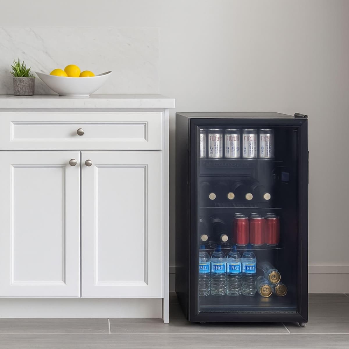 SIA HSWC150BL/G Freestanding Under Counter 150L Wine Cooler Fridge, 58 Bottle Capacity, Glass Door, Wooden Shelves, Digital Display and LED Light, Black, 2 Years Parts and Labour Guarantee — view 4