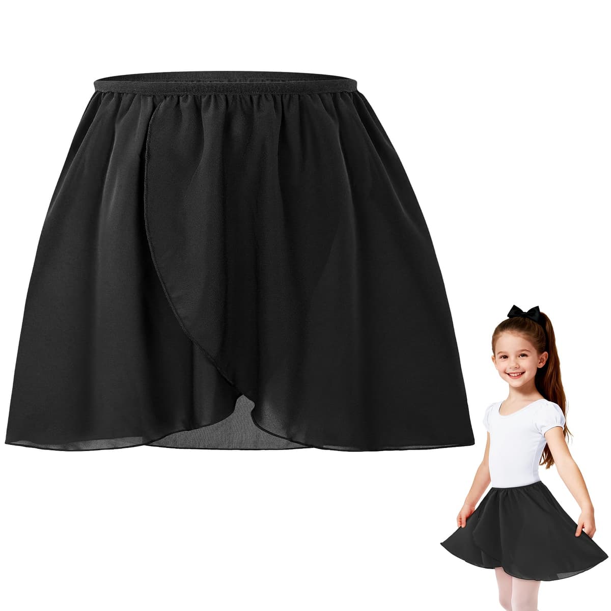 DiULi Falda de Danza Ballet para Niña, Falda Corta Gasa de Baile, Faldas Cruzada de Ballet, Faldas de Bailarina Niñas con Cintura Elástica para Patinaje Artístico, Gimnasia y Latino