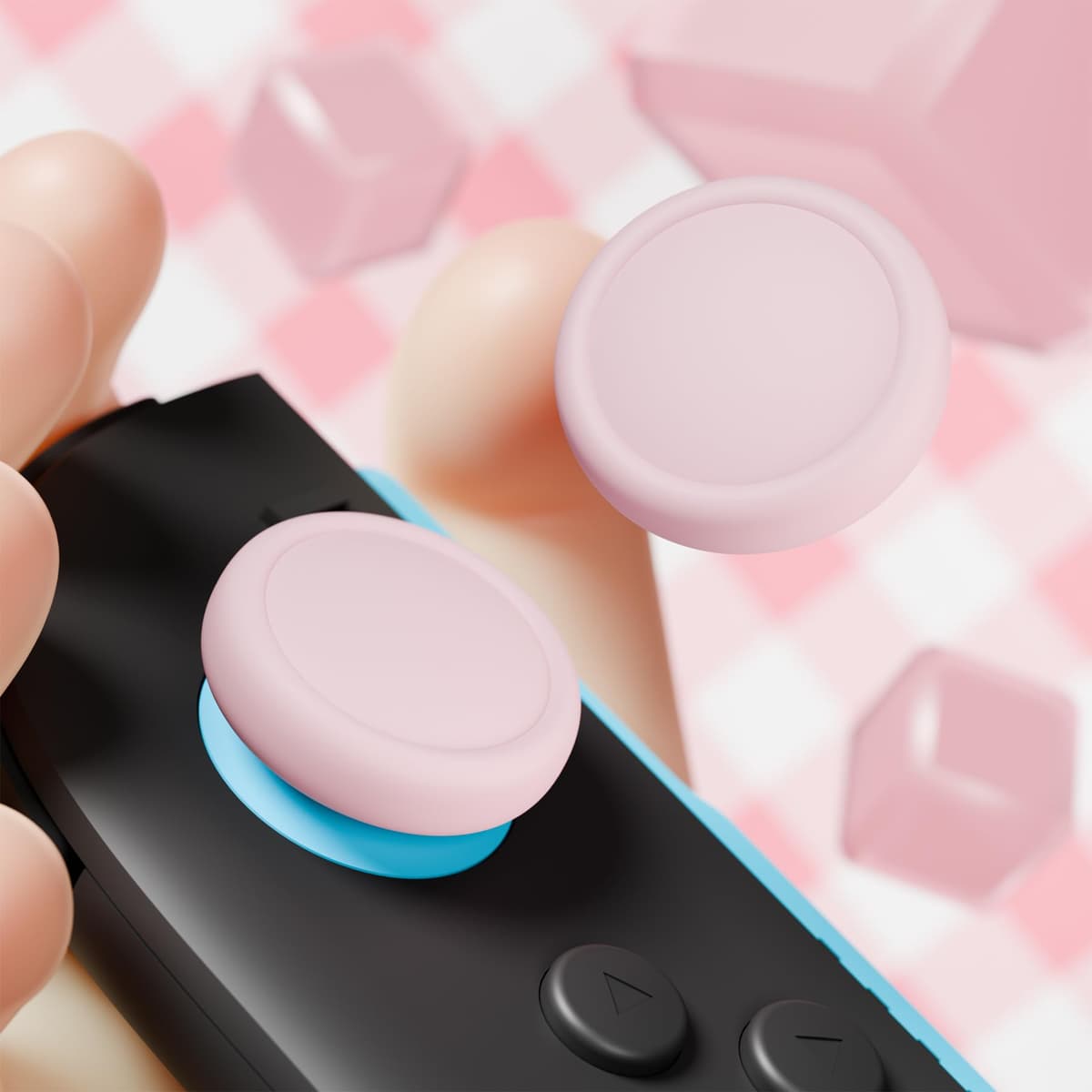 PlayVital 4 Piezas de Agarres para el Pulgar para Nintendo Switch 2 (2025), Tapas de Silicona para Joysticks, Tapones para Joycon, Diseño Ergonómico, Cómodo y Antideslizante (Rosa) — view 5
