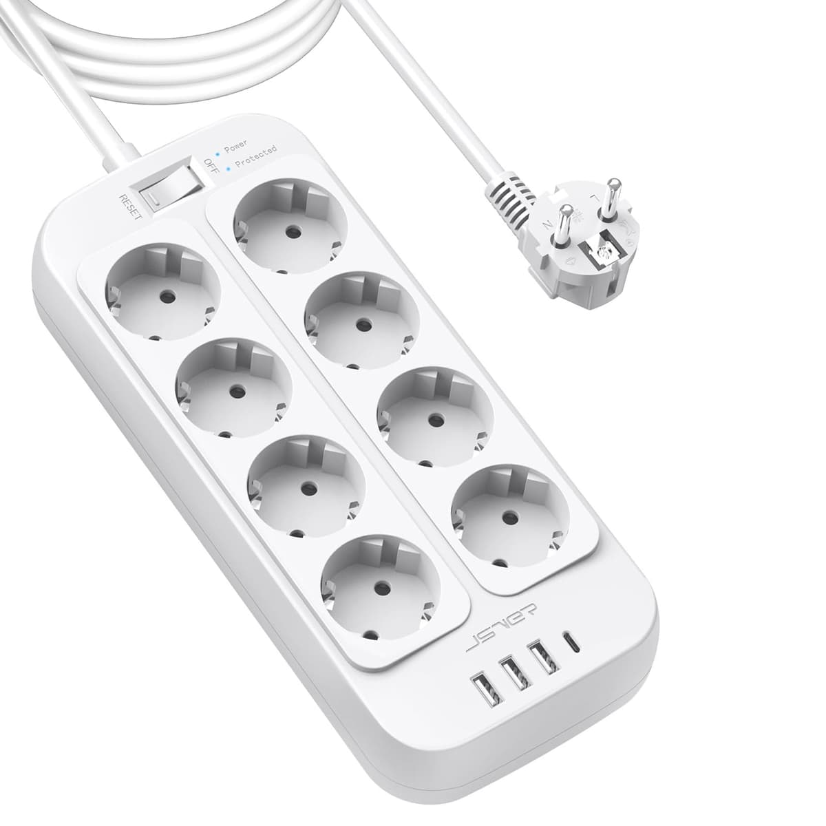 JSVER Regleta Enchufes USB, Proteccion Sobretension con 8 Toma de Corriente y 4 Puertos(5V3,4A) Estación de Carga Inteligente Tomas Alargadora con Cable 1.8m-Negro — view 15
